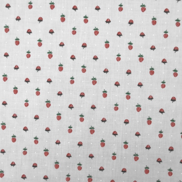 Polycotton - Small Strawberries and Dots